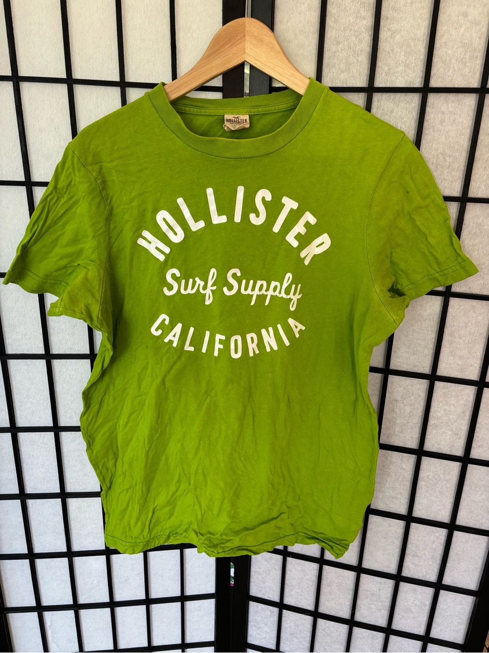 Hollister Women's Bright Lime Green Surf Supply Tee